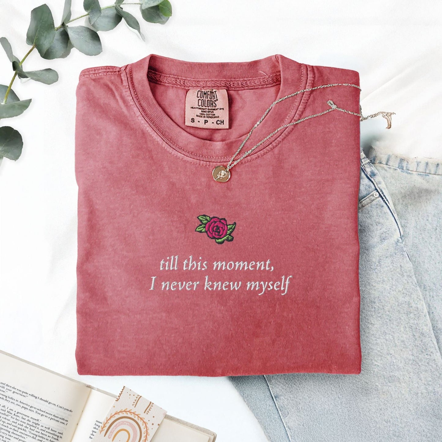 My Store Pride and Prejudice 'till this moment I never knew myself' Embroidered T-Shirt Pride and Prejudice 'till this moment I never knew myself' Embroidered T-Shirt