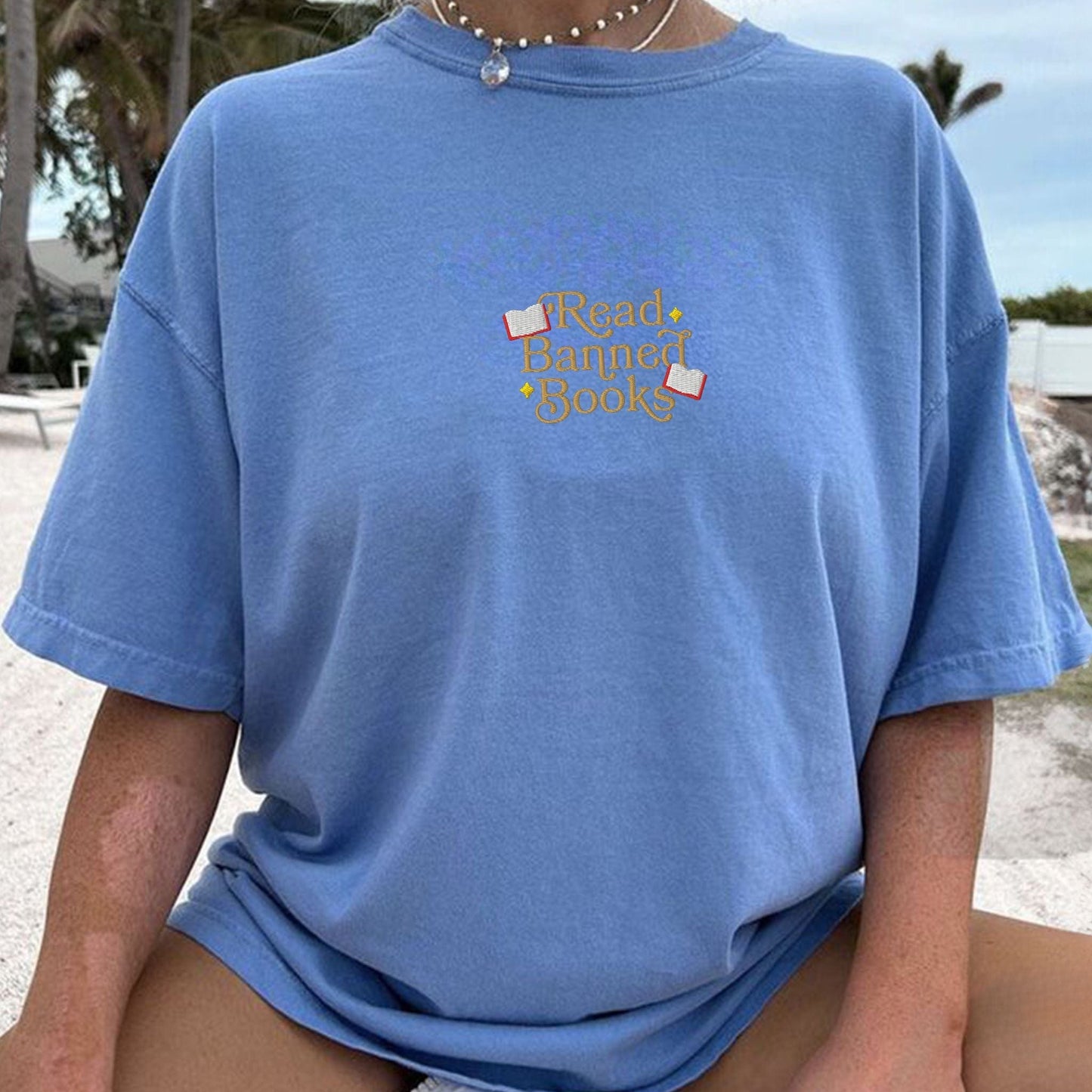 My Store Read Banned Books Embroidered T-Shirt Read Banned Books Embroidered T-Shirt