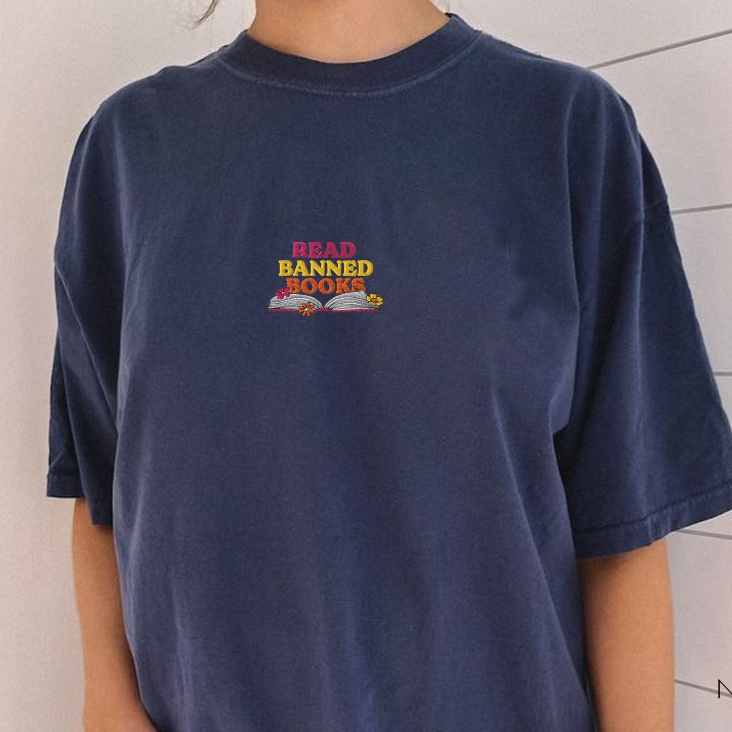 My Store Read Banned Books Rainbow Flowers Embroidered T-Shirt Read Banned Books Rainbow Flowers Embroidered T-Shirt