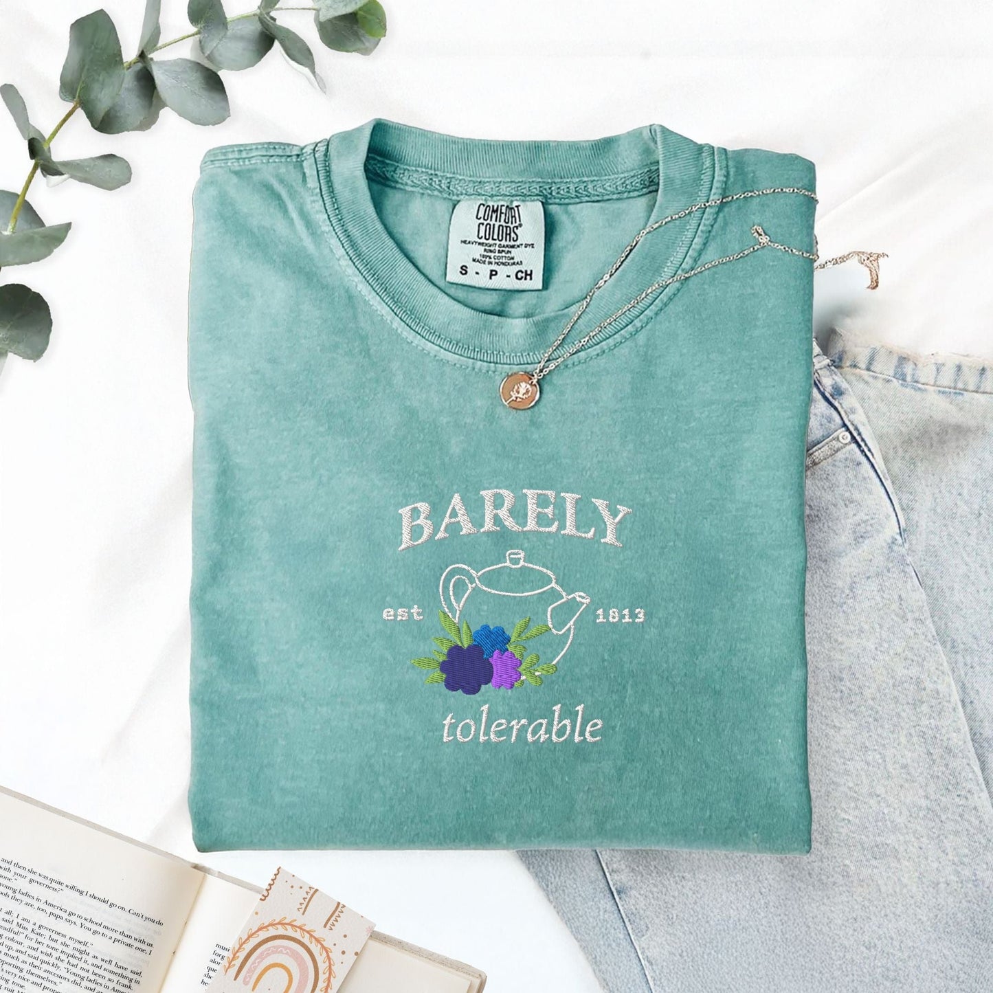 My Store Barely Tolerable Jane Austen Embroidered T-Shirt Barely Tolerable Jane Austen Embroidered T-Shirt