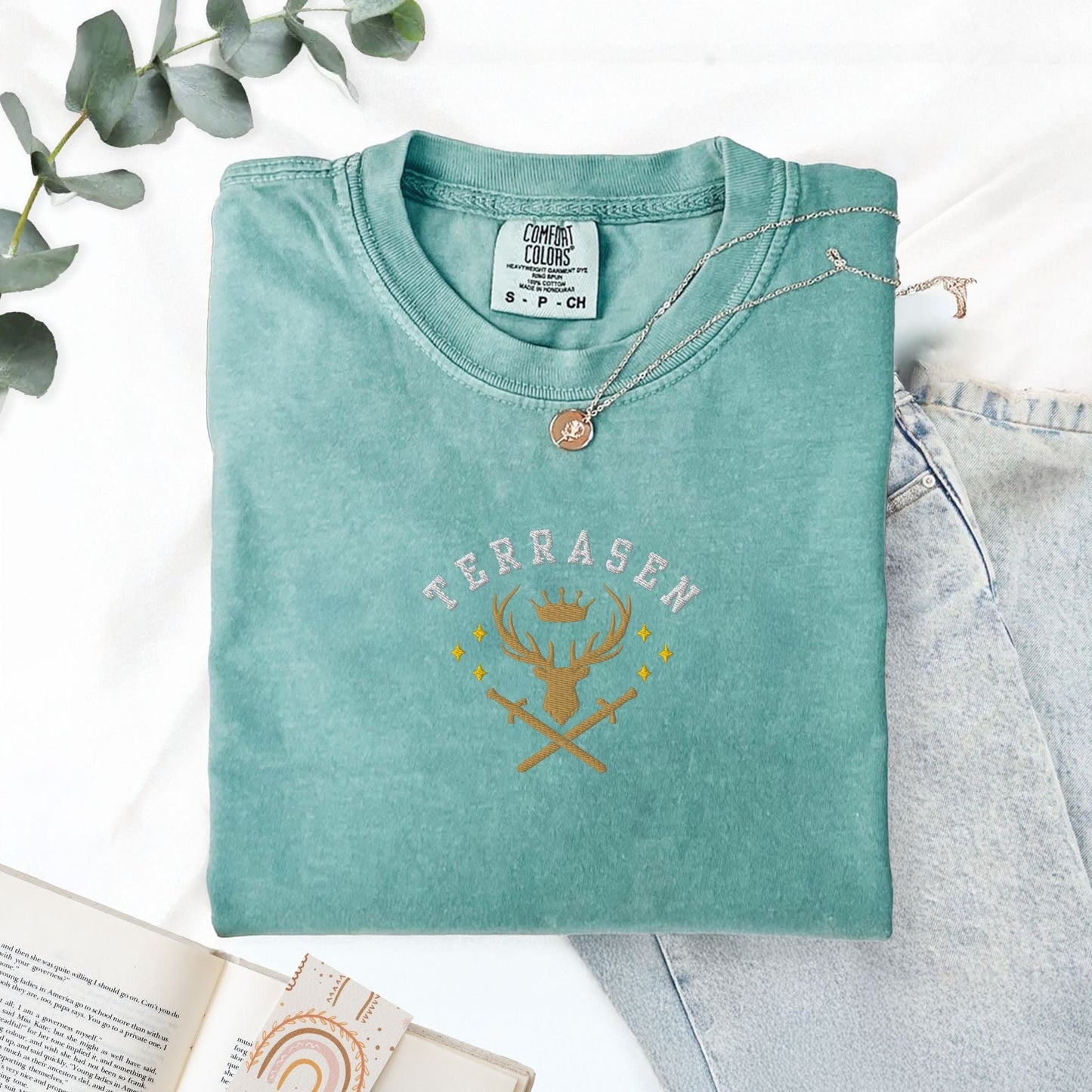 My Store Embroidered Terrasen Fantasy Bookish T-Shirt Embroidered Terrasen Fantasy Bookish T-Shirt