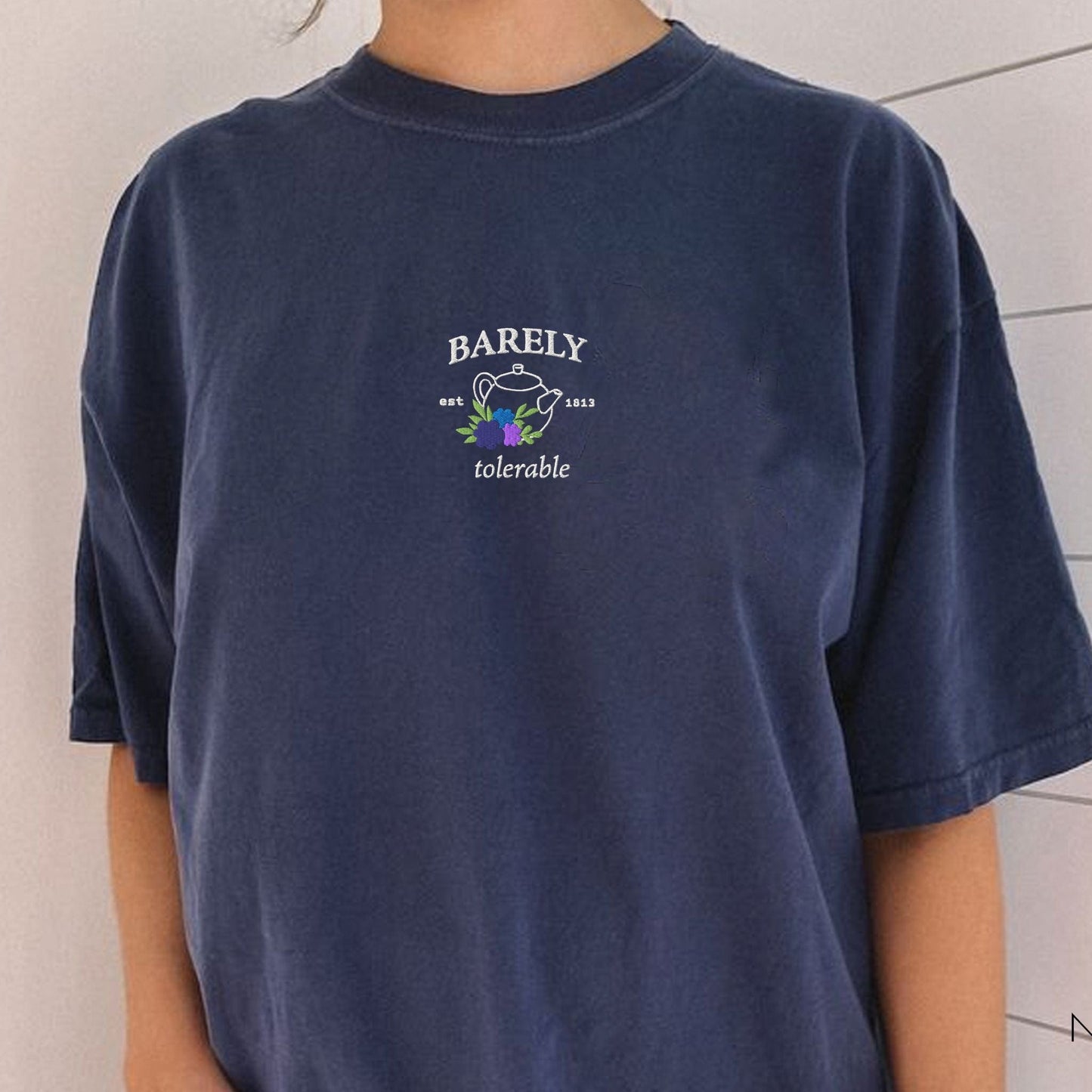 My Store Barely Tolerable Jane Austen Embroidered T-Shirt Barely Tolerable Jane Austen Embroidered T-Shirt