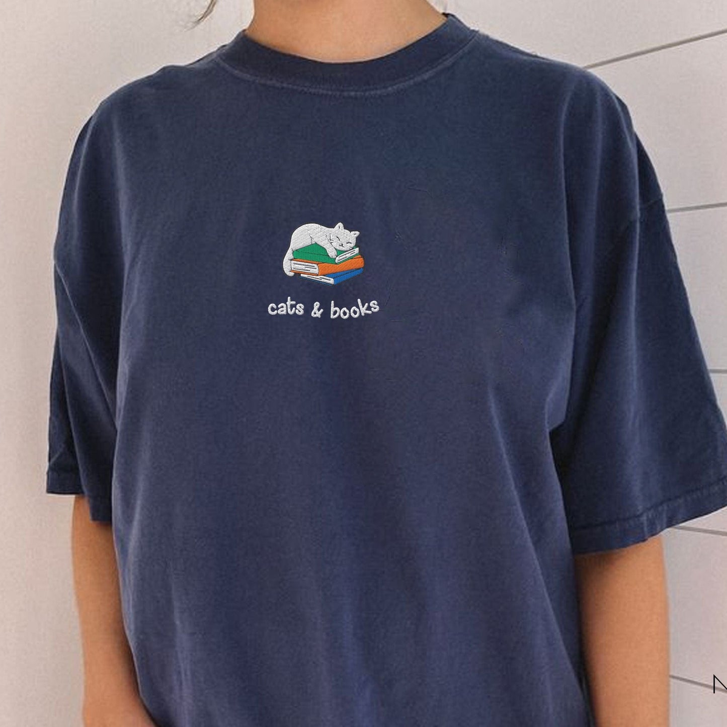 My Store Cats and Books Embroidered Comfort Colors T-Shirt Cats and Books Embroidered Comfort Colors T-Shirt