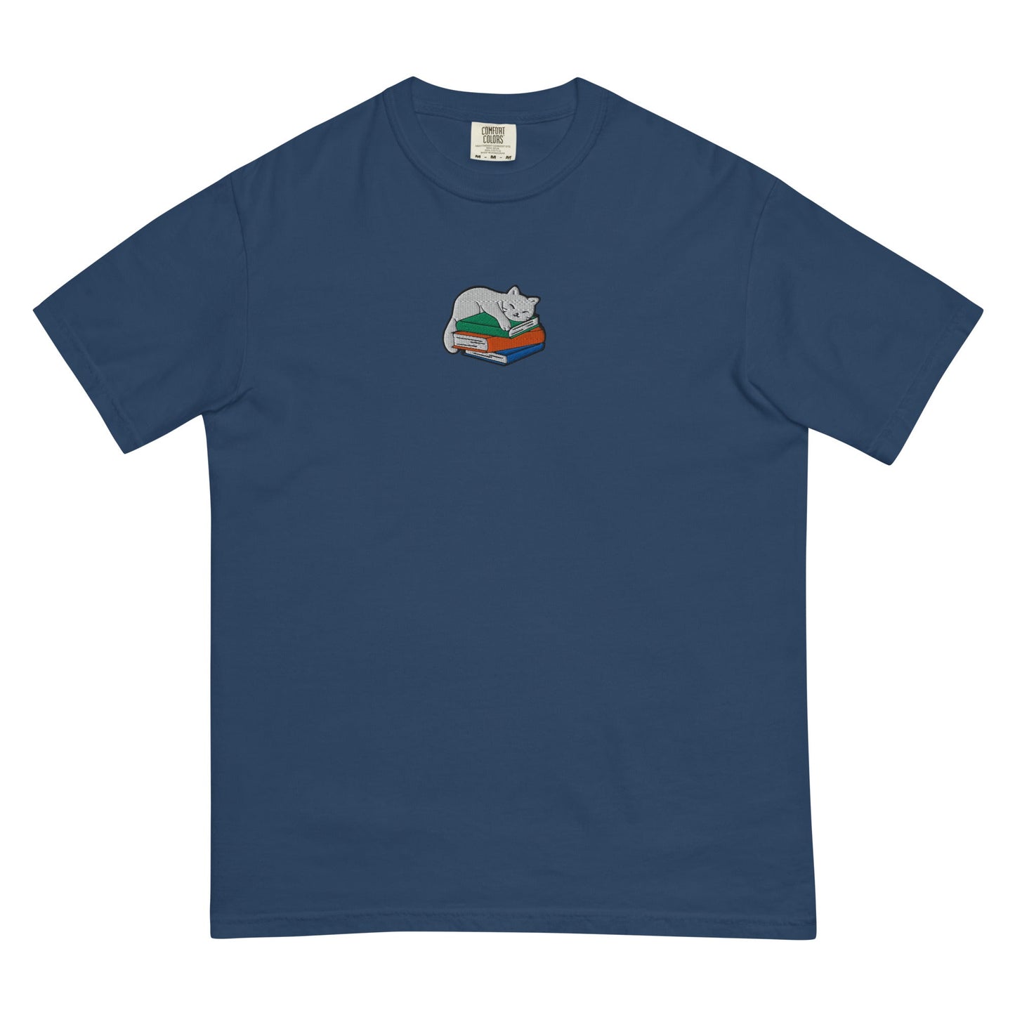 My Store Cute Cat Book Embroidered T-Shirt Cute Cat Book Embroidered T-Shirt