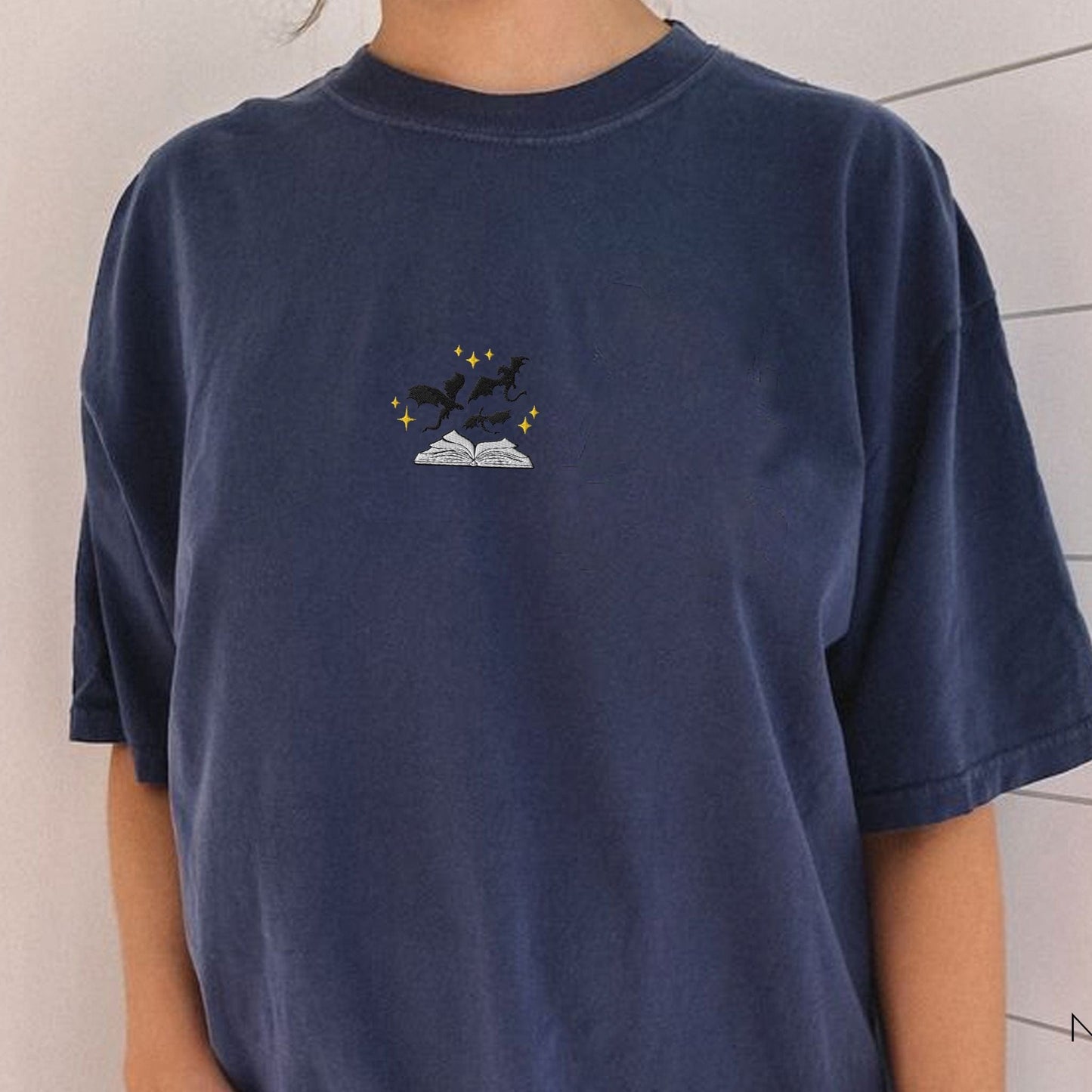 My Store Dragons and Pages Embroidered T-Shirt Dragons and Pages Embroidered T-Shirt