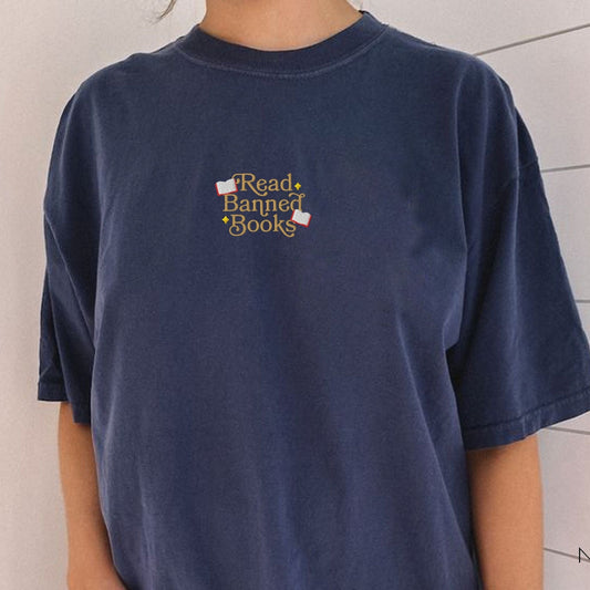 My Store Read Banned Books Embroidered T-Shirt Read Banned Books Embroidered T-Shirt
