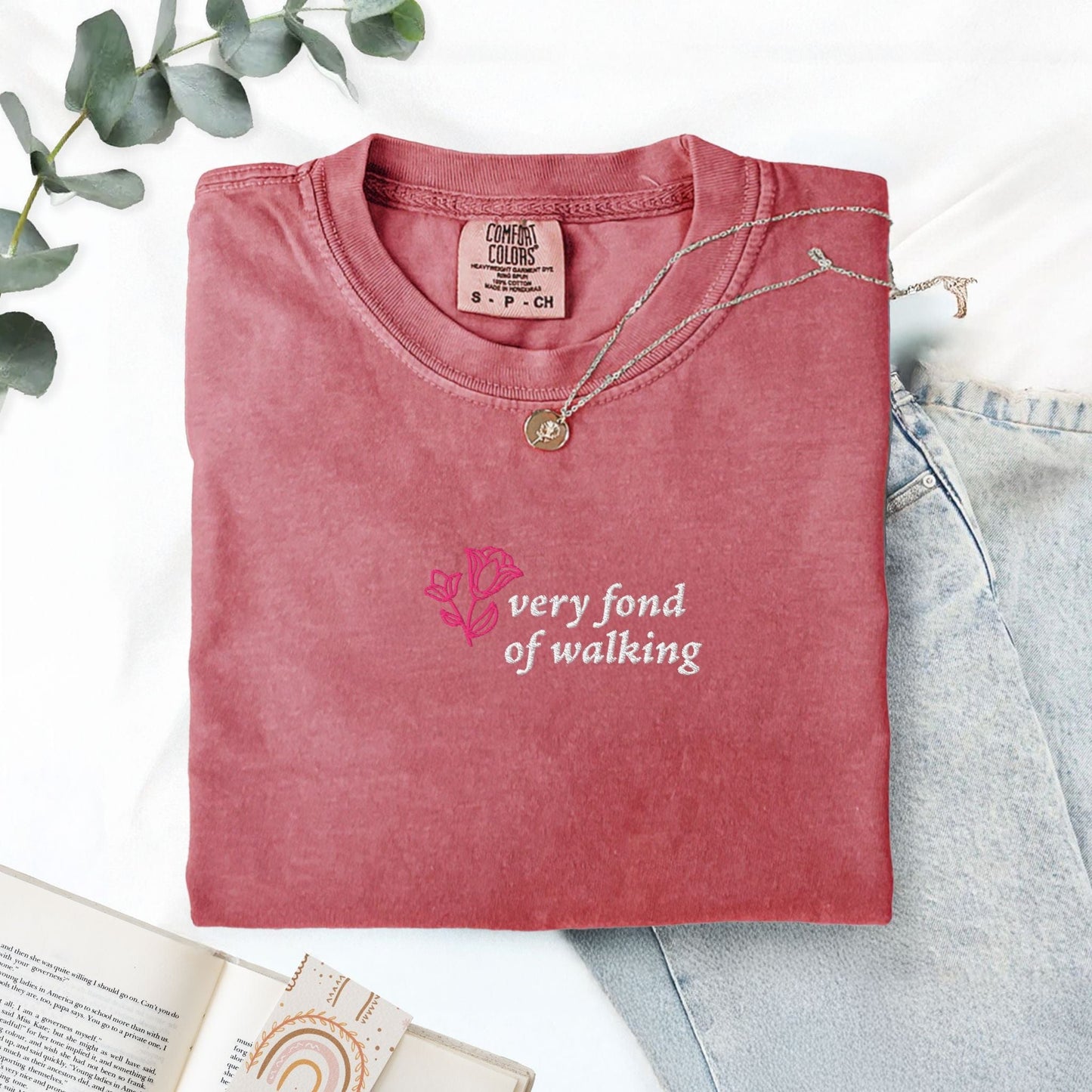 My Store Very Fond of Walking Embroidered T-Shirt Very Fond of Walking Embroidered T-Shirt