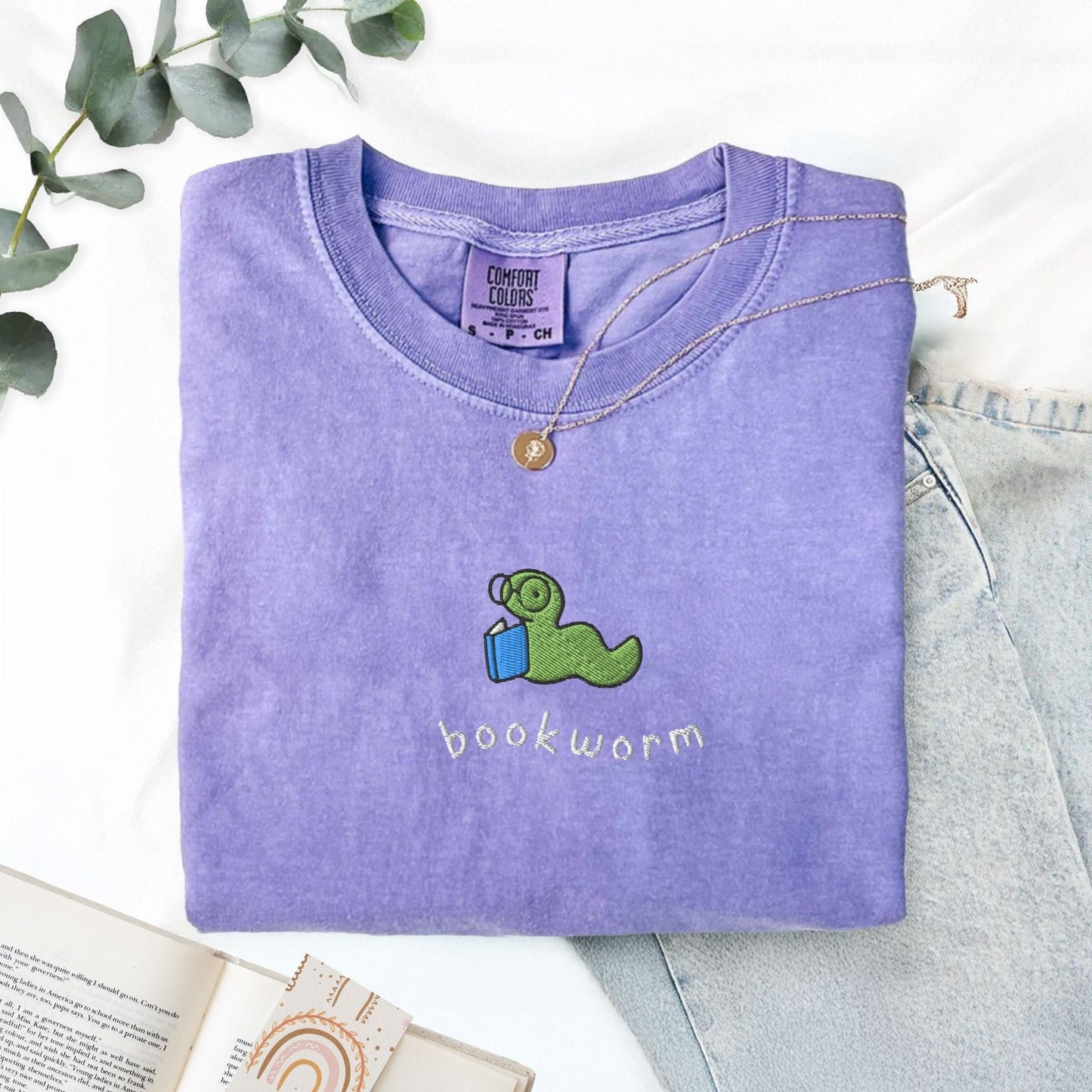 My Store Bookworm Embroidered T-Shirt Bookworm Embroidered T-Shirt
