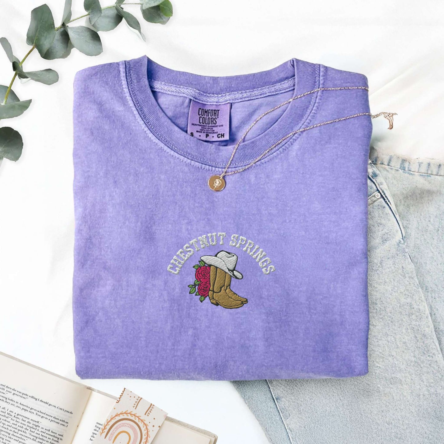 My Store Embroidered Chestnut Springs Bookish Cowgirl T-shirt Embroidered Chestnut Springs Bookish Cowgirl T-shirt