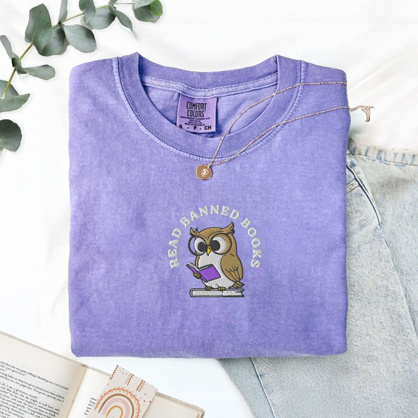 My Store Embroidered Read Banned Books Owl T-Shirt Embroidered Read Banned Books Owl T-Shirt