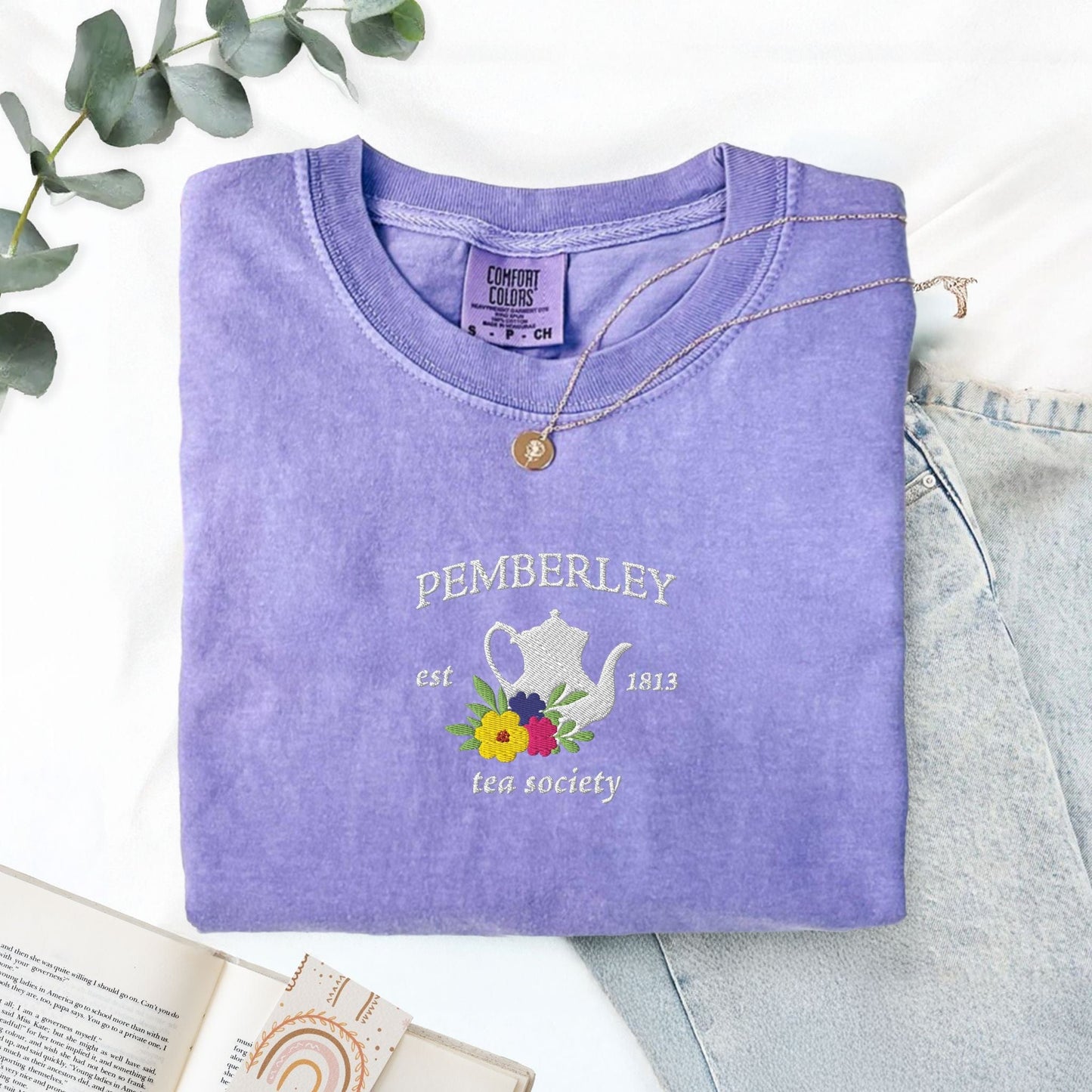 My Store Pemberley Estate Tea Society Embroidered Jane Austen T-Shirt Pemberley Estate Tea Society Embroidered Jane Austen T-Shirt