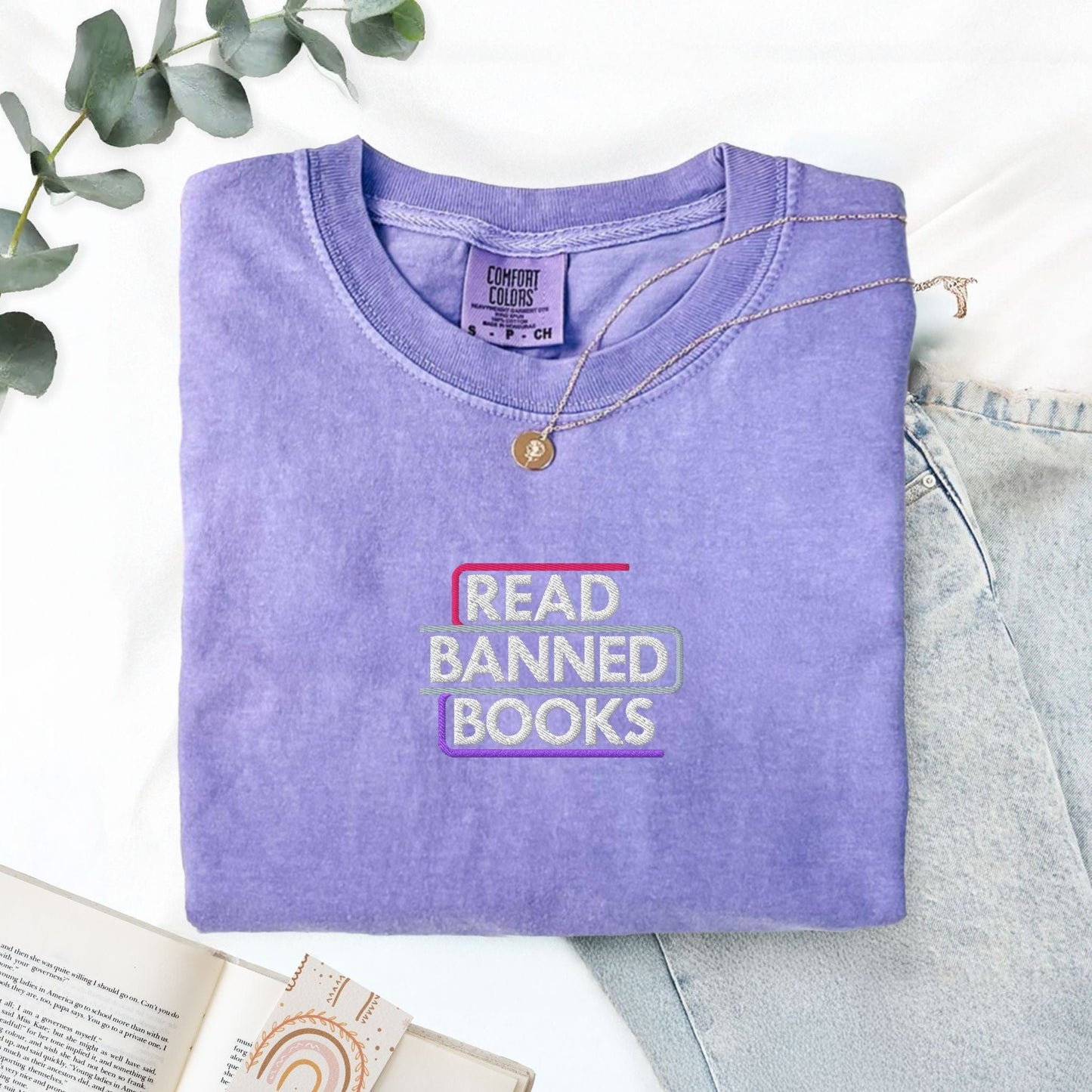 My Store Read Banned Books Embroidered T-Shirt Read Banned Books Embroidered T-Shirt