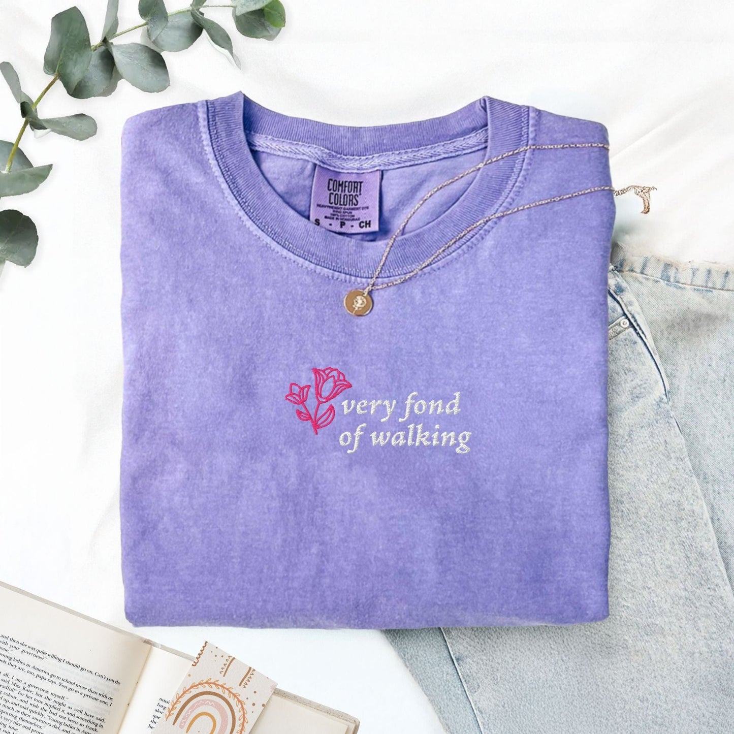 My Store Very Fond of Walking Embroidered T-Shirt Very Fond of Walking Embroidered T-Shirt