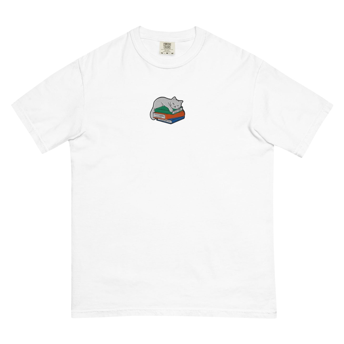 My Store Cute Cat Book Embroidered T-Shirt Cute Cat Book Embroidered T-Shirt