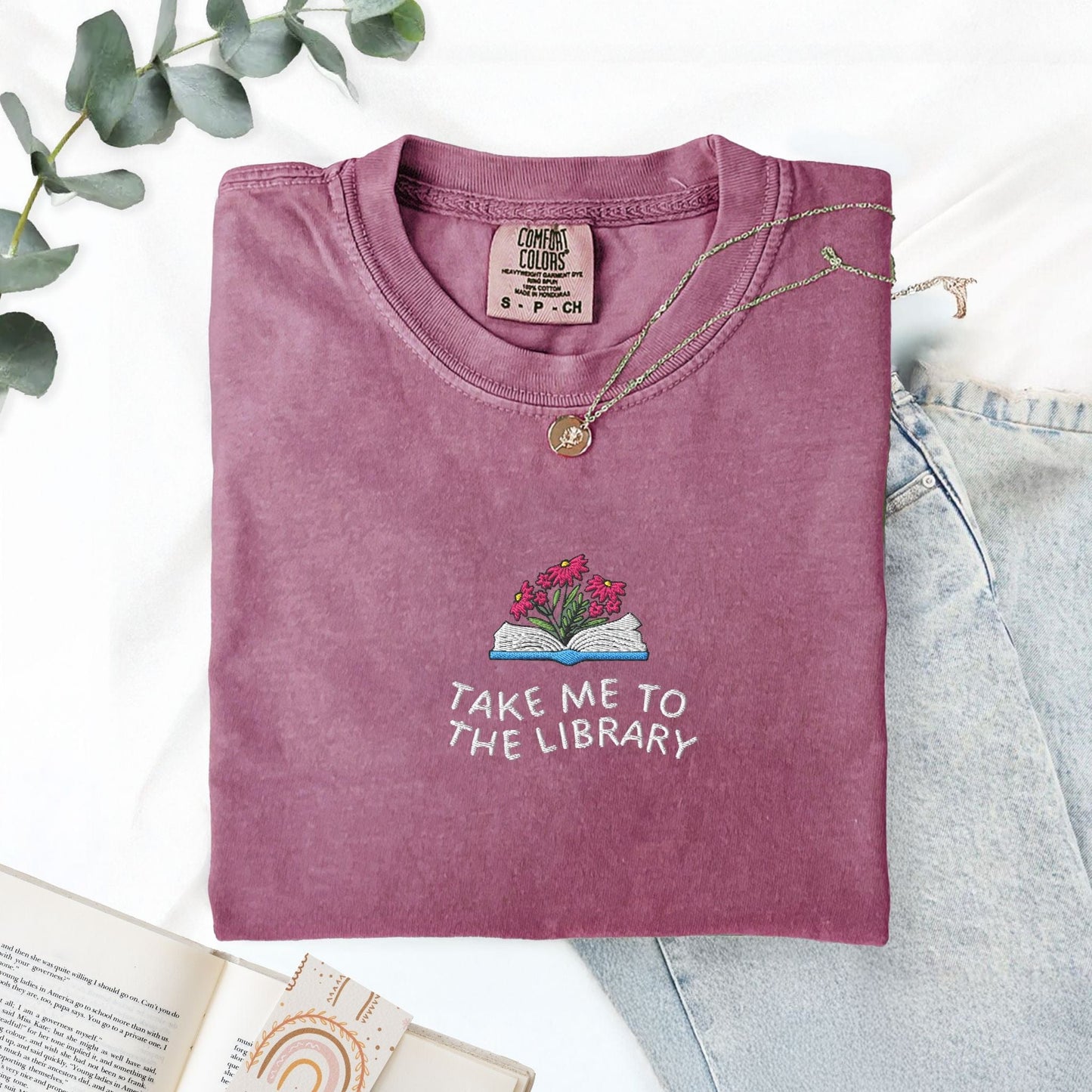 Pine Spice Books Take Me to the Library Embroidered T-Shirt Take Me to the Library Embroidered T-Shirt