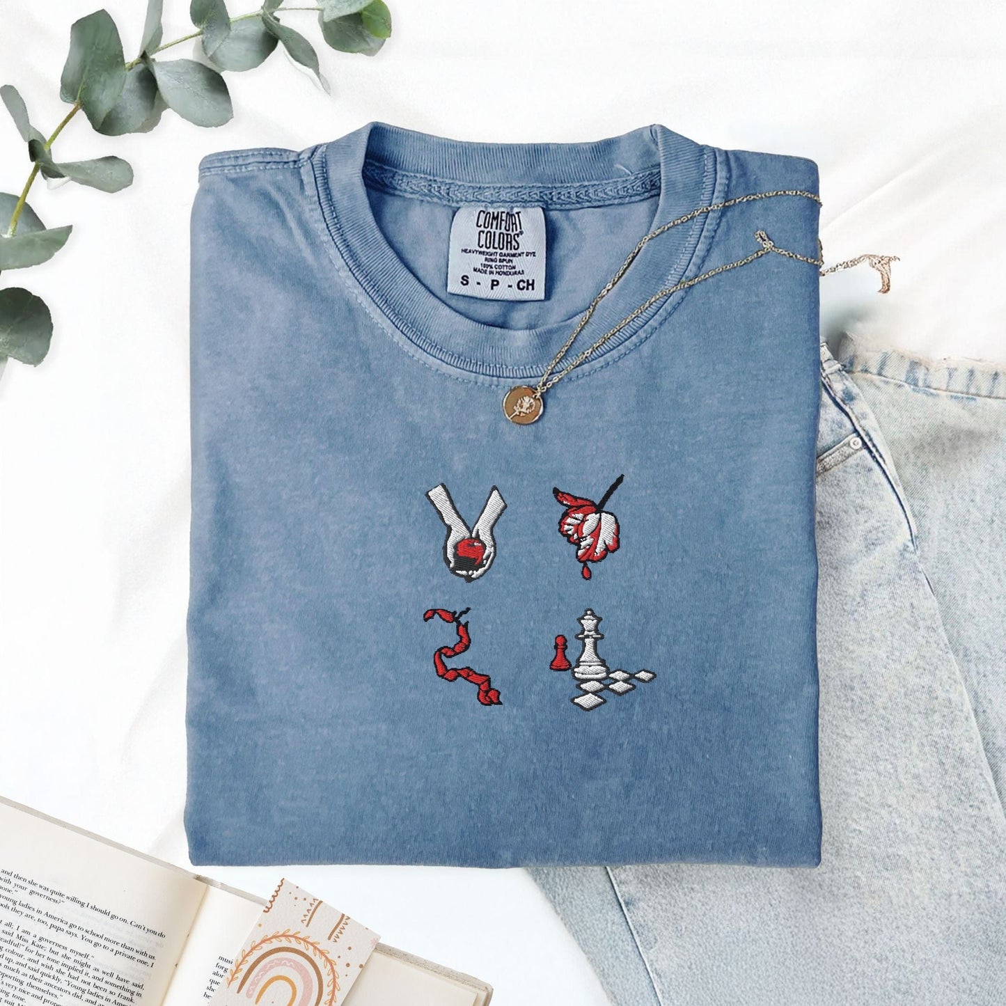 Pine Spice Books Book Cover Embroidered T-Shirt Book Cover Embroidered T-Shirt