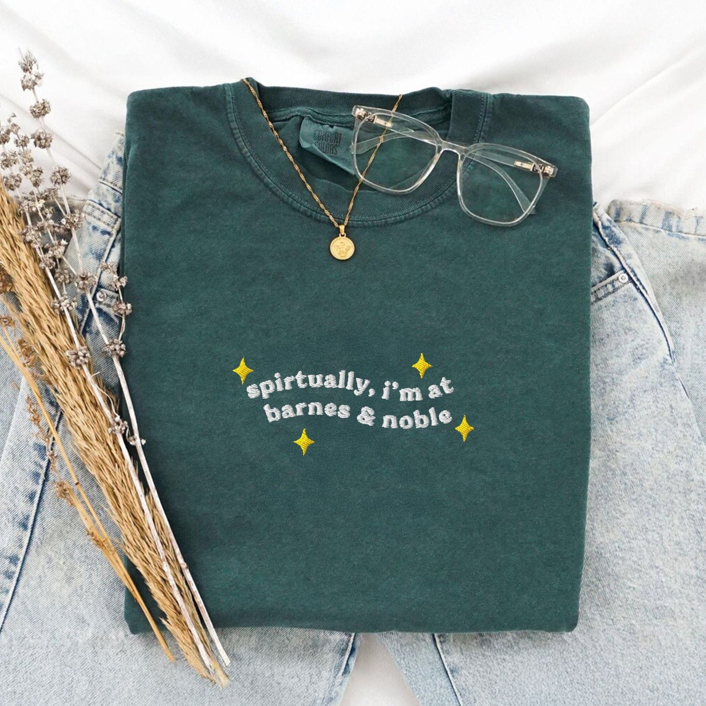 Pine Spice Books Spiritually I’m at Barnes & Noble Embroidered T-Shirt Spiritually I’m at Barnes & Noble Embroidered T-Shirt