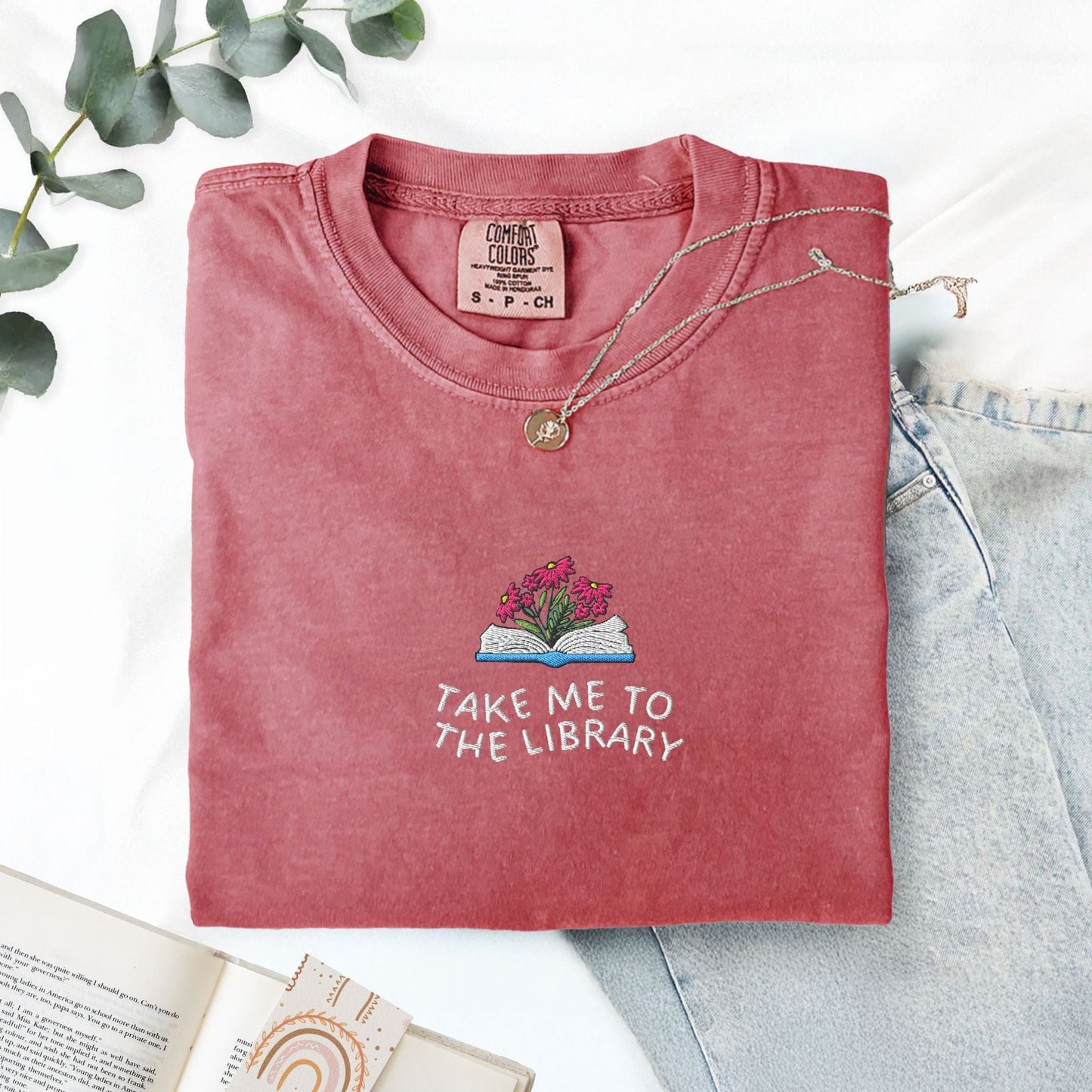 Pine Spice Books Take Me to the Library Embroidered T-Shirt Take Me to the Library Embroidered T-Shirt
