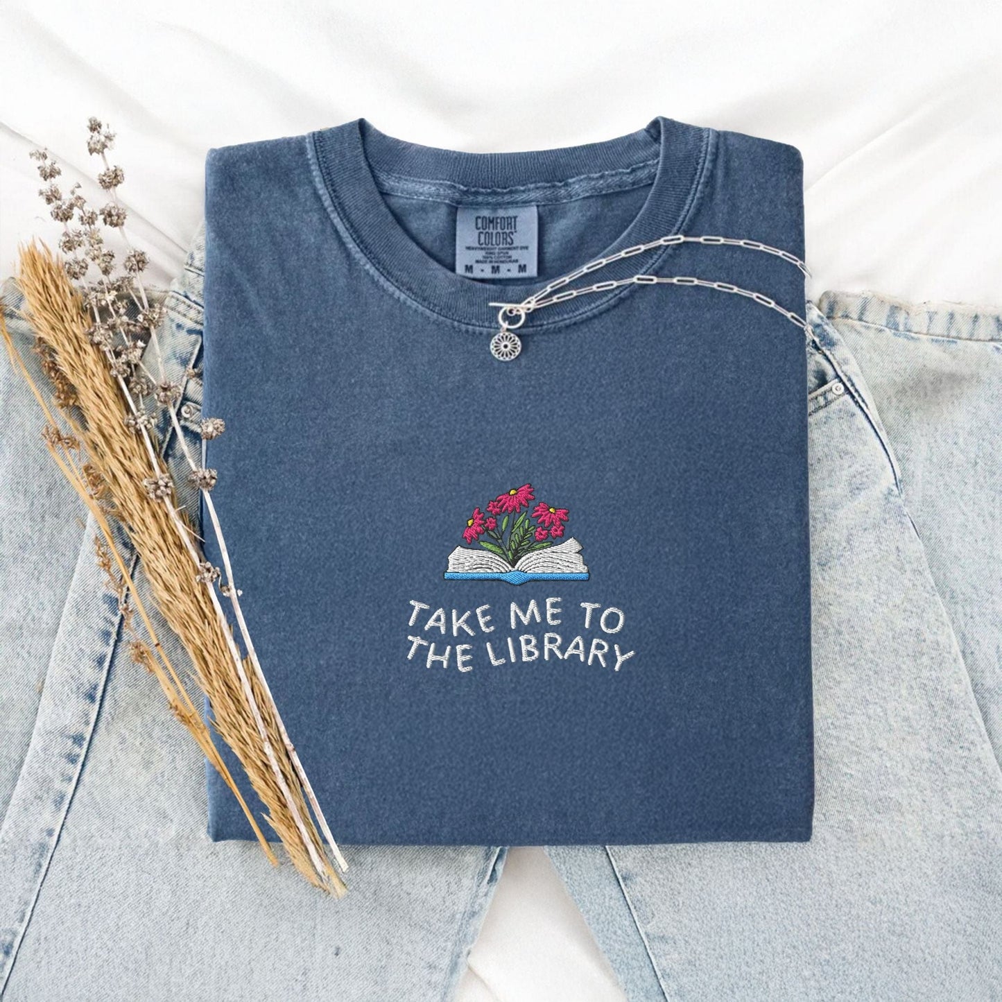 Pine Spice Books Take Me to the Library Embroidered T-Shirt Take Me to the Library Embroidered T-Shirt
