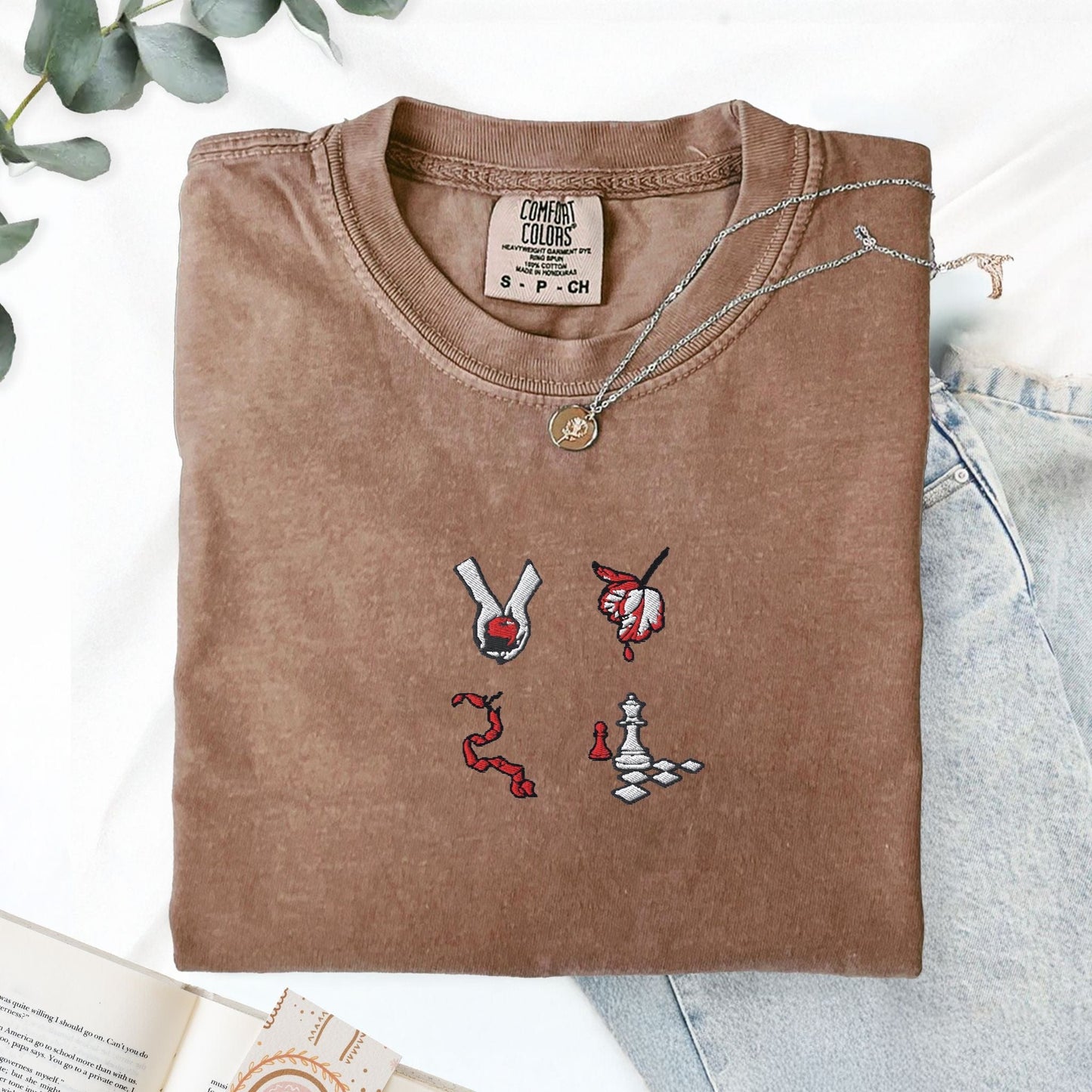 Pine Spice Books Book Cover Embroidered T-Shirt Book Cover Embroidered T-Shirt