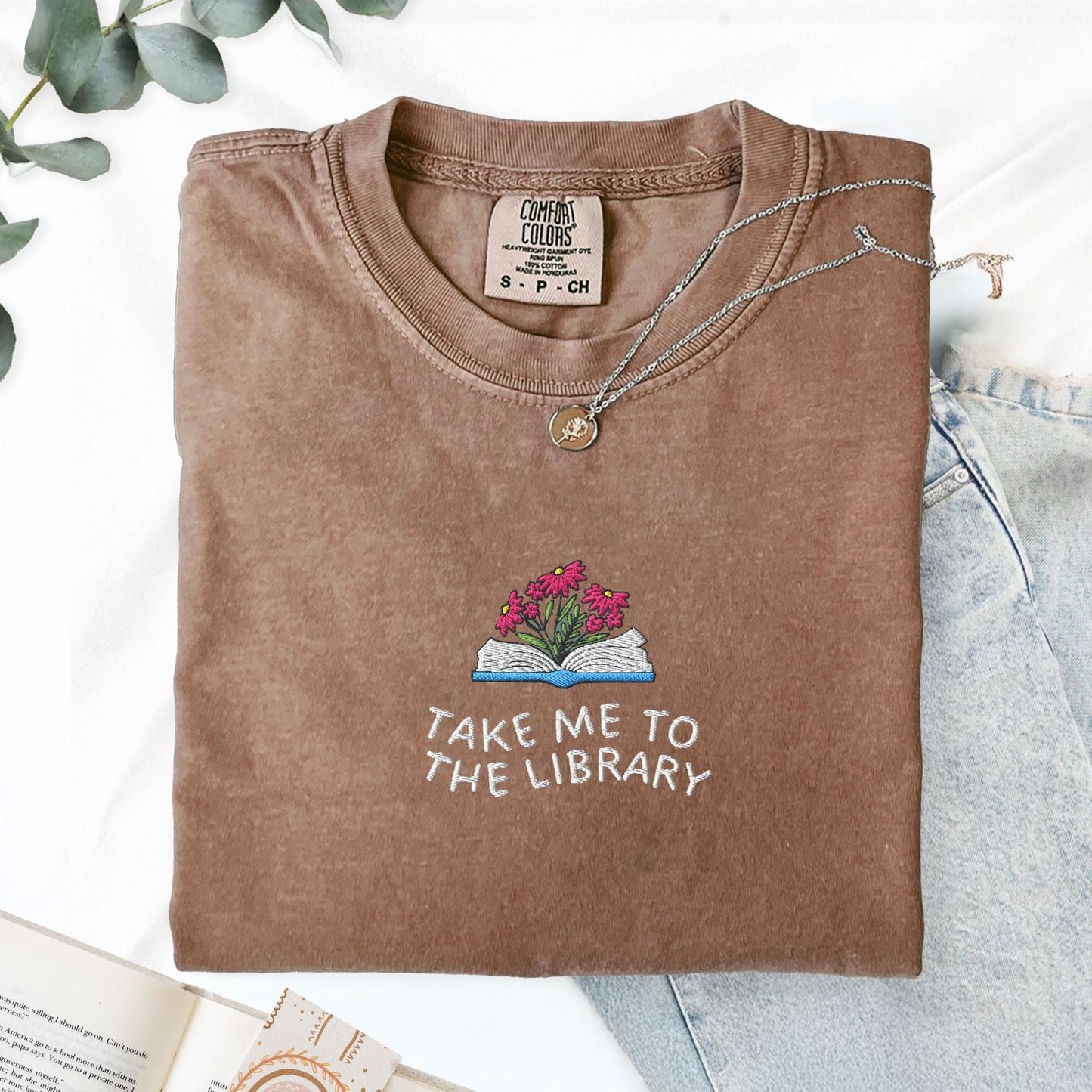 Pine Spice Books Take Me to the Library Embroidered T-Shirt Take Me to the Library Embroidered T-Shirt