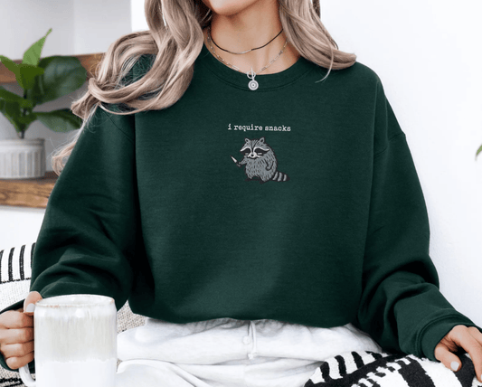 Pine Spice Books I Require Snacks Raccoon Sweatshirt I Require Snacks Raccoon Sweatshirt