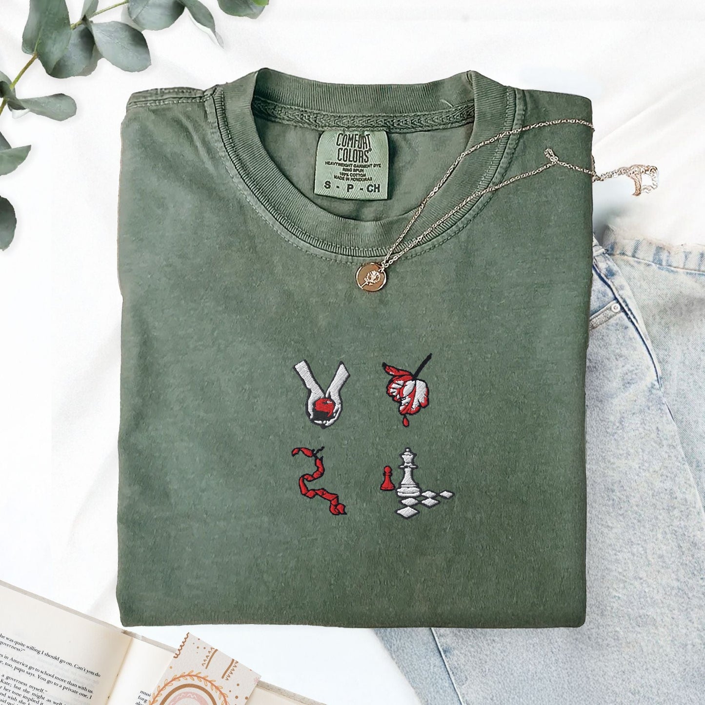 Pine Spice Books Book Cover Embroidered T-Shirt Book Cover Embroidered T-Shirt