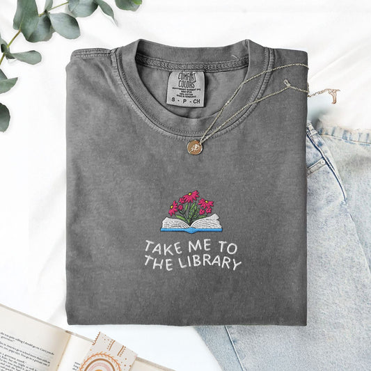 Pine Spice Books Take Me to the Library Embroidered T-Shirt Take Me to the Library Embroidered T-Shirt