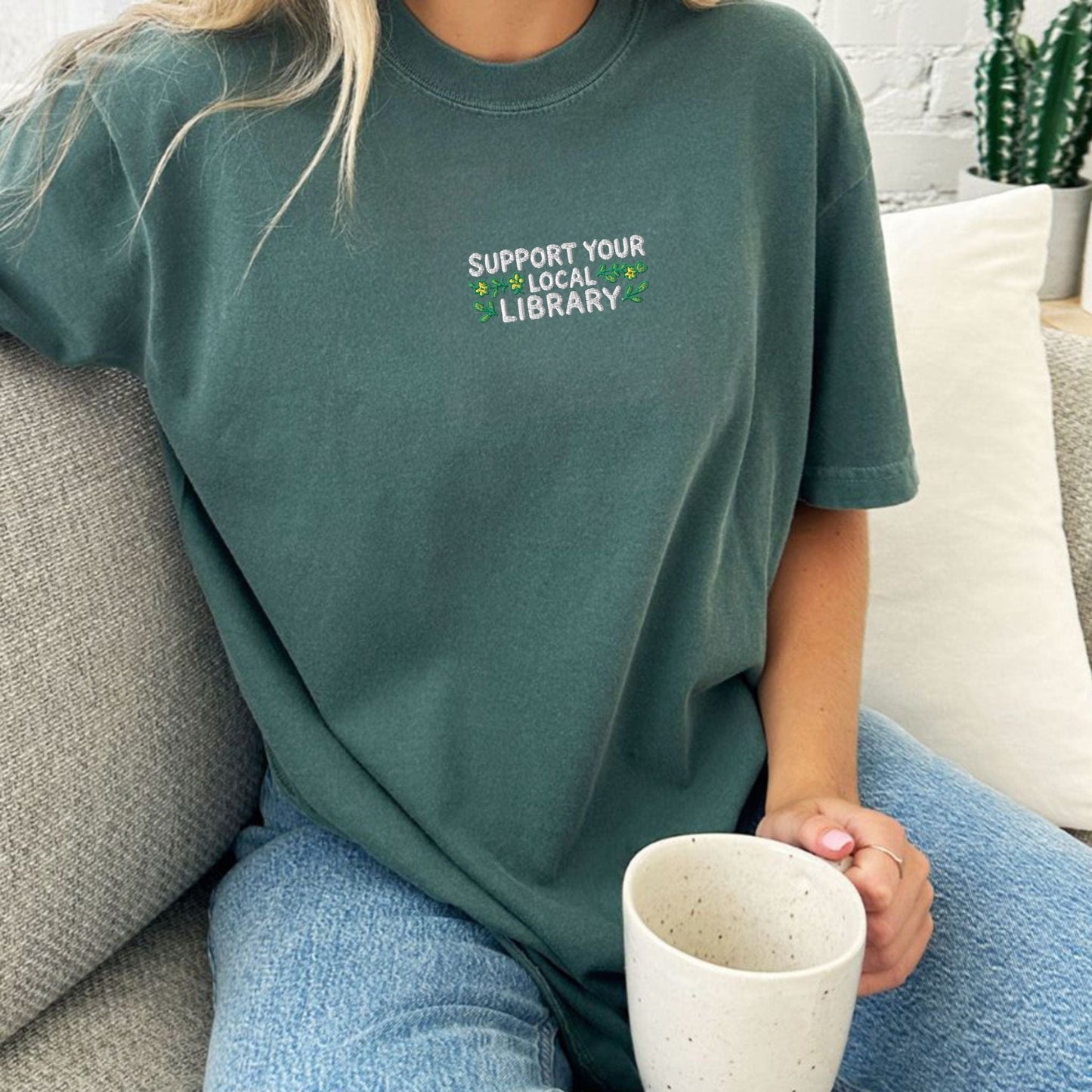Pine Spice Books Support Your Local Library Embroidered T-Shirt Support Your Local Library Embroidered T-Shirt