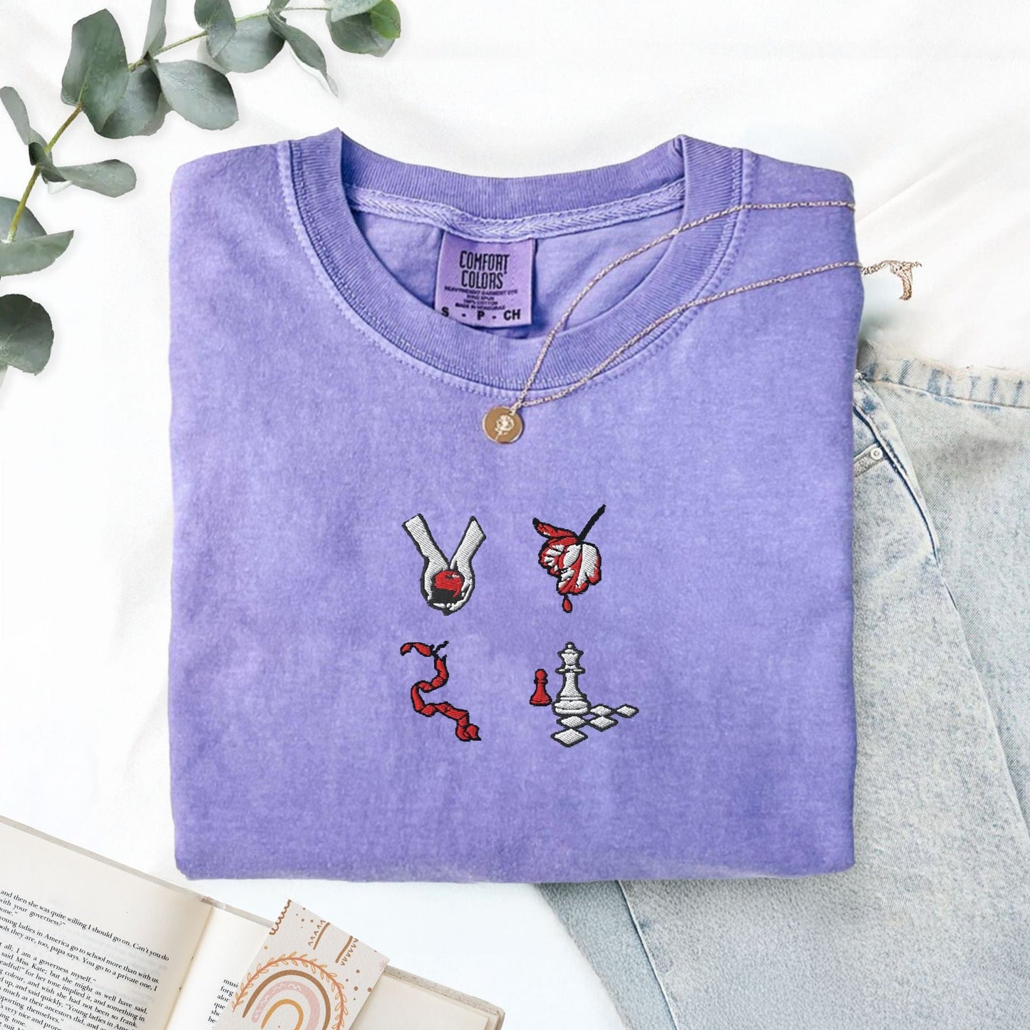 Pine Spice Books Book Cover Embroidered T-Shirt Book Cover Embroidered T-Shirt