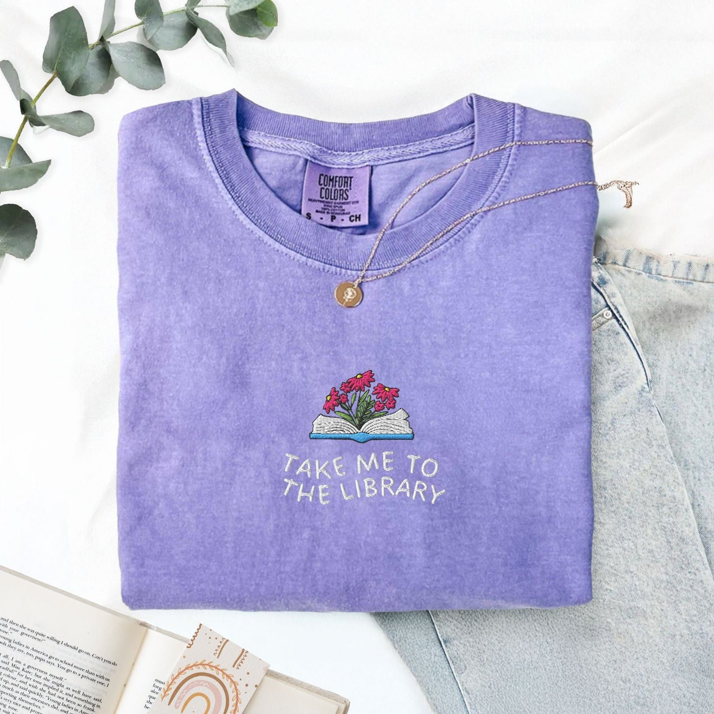 Pine Spice Books Take Me to the Library Embroidered T-Shirt Take Me to the Library Embroidered T-Shirt