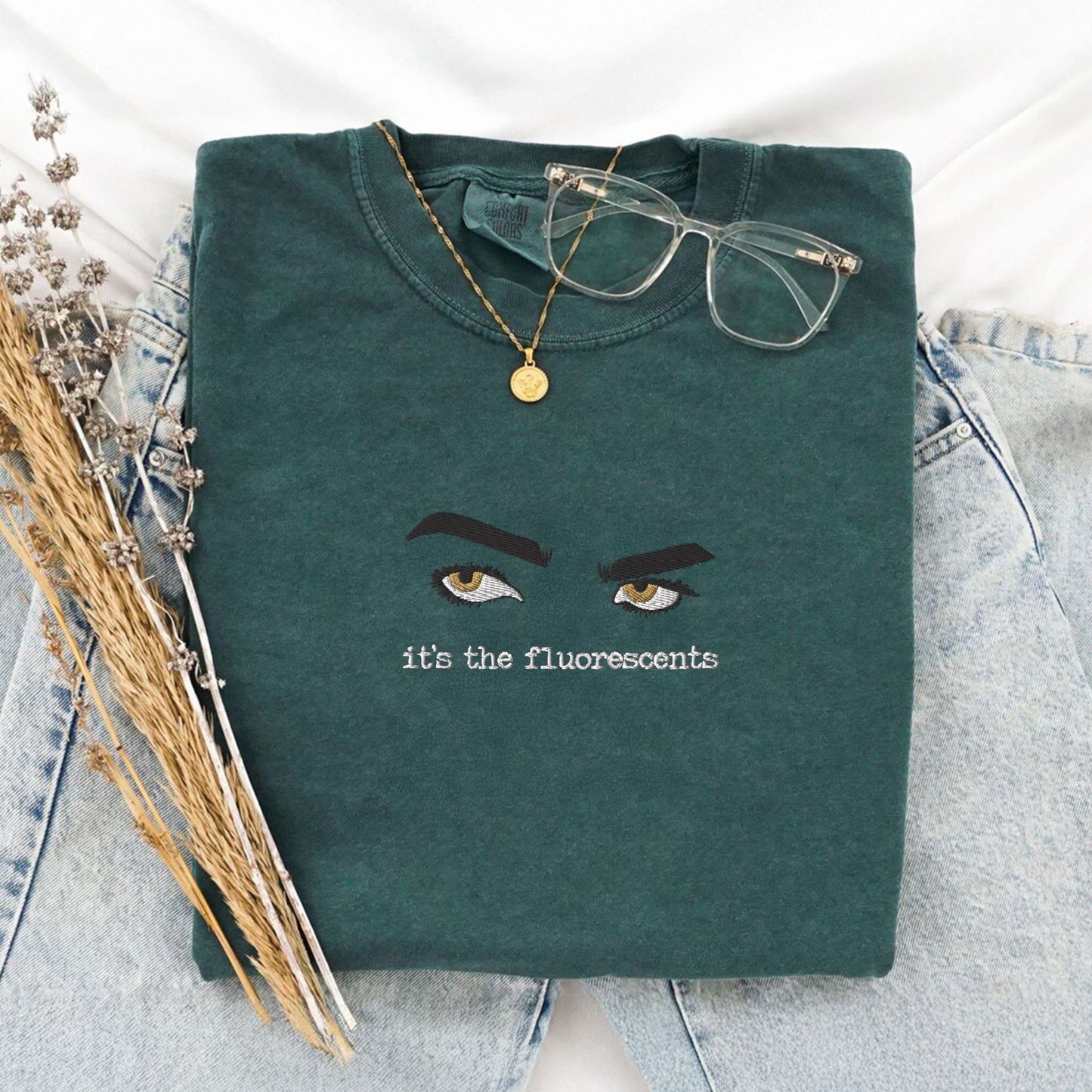 It’s the Fluorescents Twilight Embroidered T-Shirt – Edward Cullen Lore Shirt – Funny Bookish Vampire Tee – Comfort Colors Twilight Merch