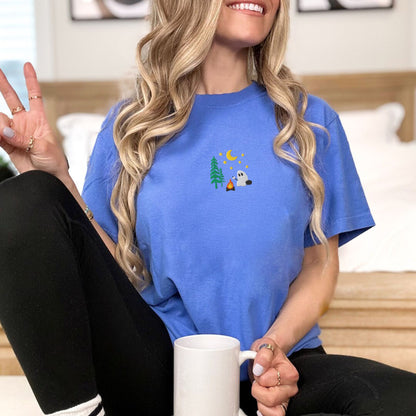 Camping Ghost Embroidered T-Shirt