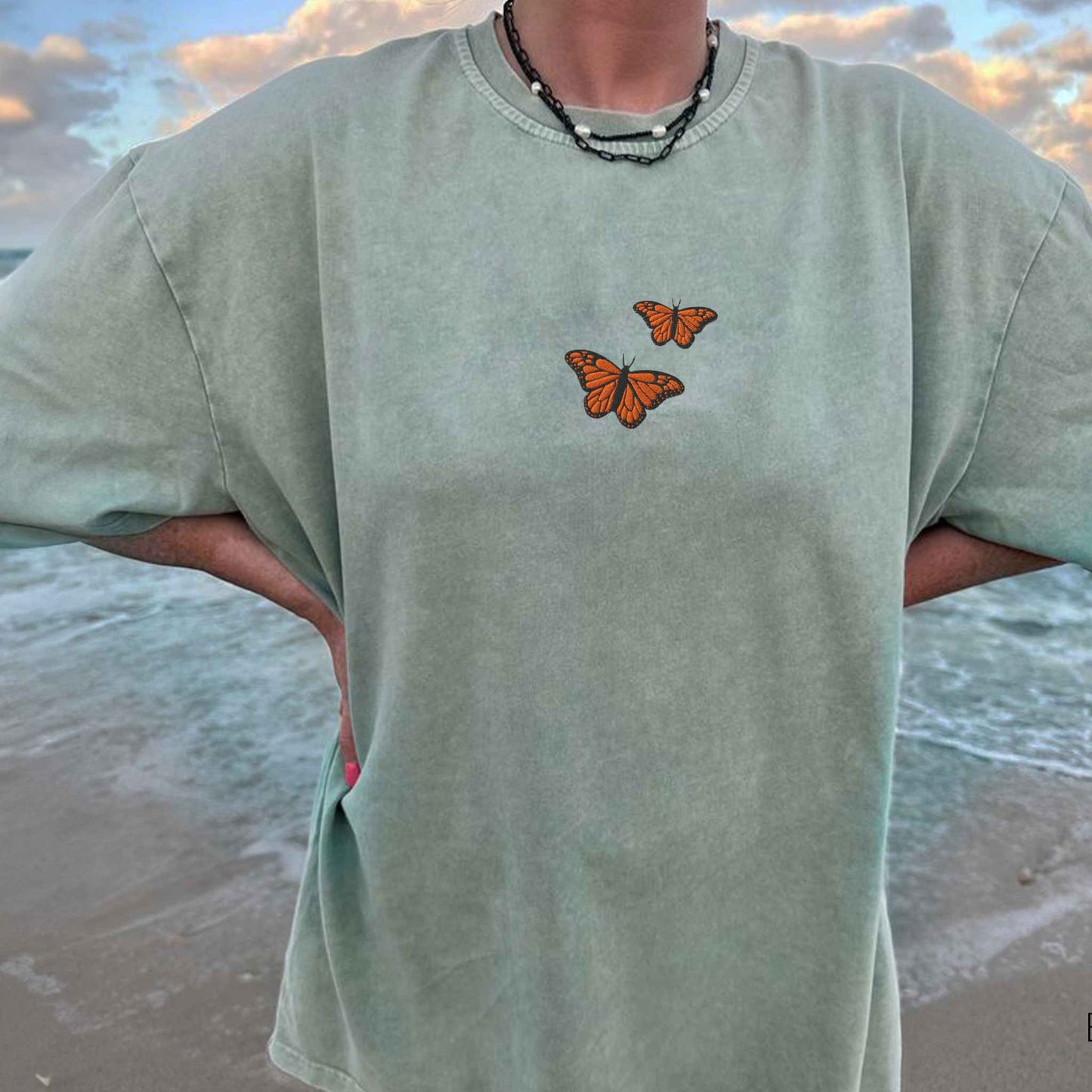 Embroidered Monarch Butterfly Shirt