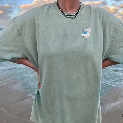 Embroidered Polar Bear Reading a Book Comfort Colors Shirt