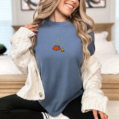 Cozy Embroidered Camping T-Shirt
