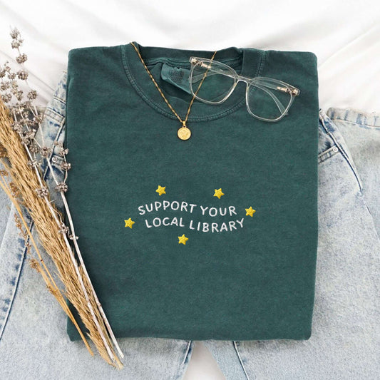 Support Your Local Library Embroidered T-Shirt