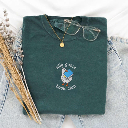 Silly Goose Book Club Embroidered Comfort Colors Tshirt