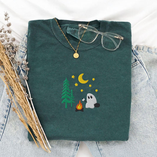 Camping Ghost Embroidered T-Shirt