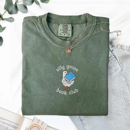 Silly Goose Book Club Embroidered Comfort Colors Tshirt