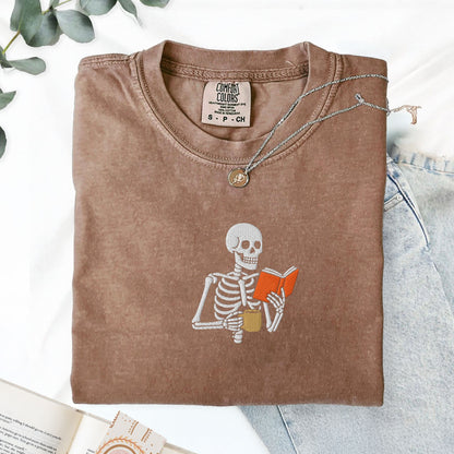 Skeleton Reading a Book T-Shirt