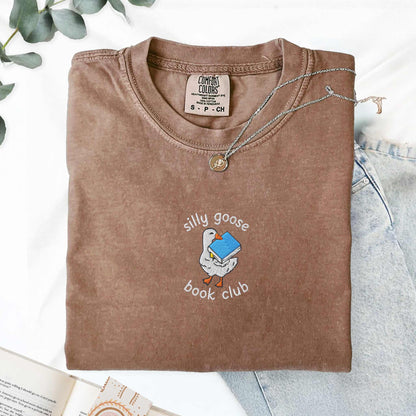 Silly Goose Book Club Embroidered Comfort Colors Tshirt