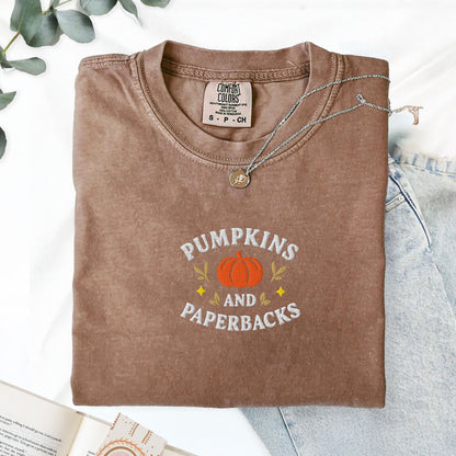 Pumpkins and Paperbacks Embroidered T-Shirt