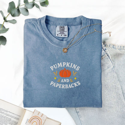 Pumpkins and Paperbacks Embroidered T-Shirt