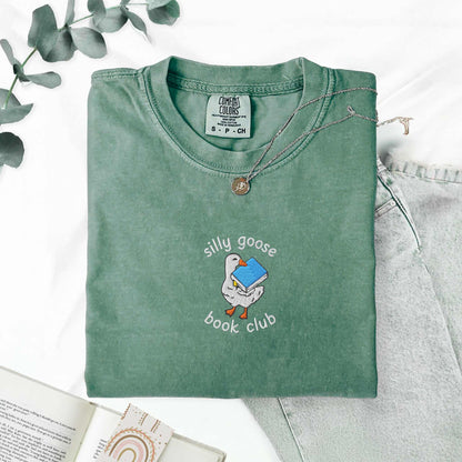 Silly Goose Book Club Embroidered Comfort Colors Tshirt
