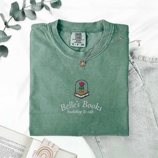 Belle's Bookship & Cafe Embroidered Comfort Colors Tee