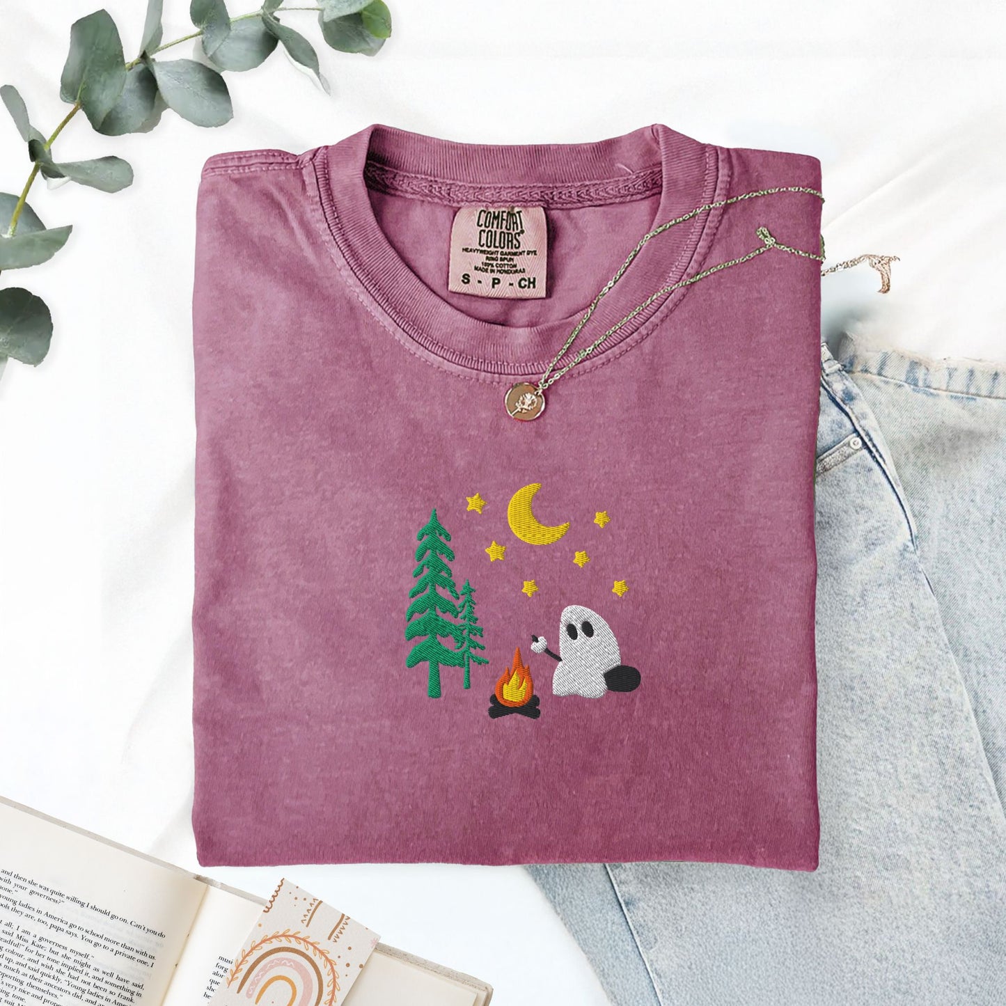 Camping Ghost Embroidered T-Shirt
