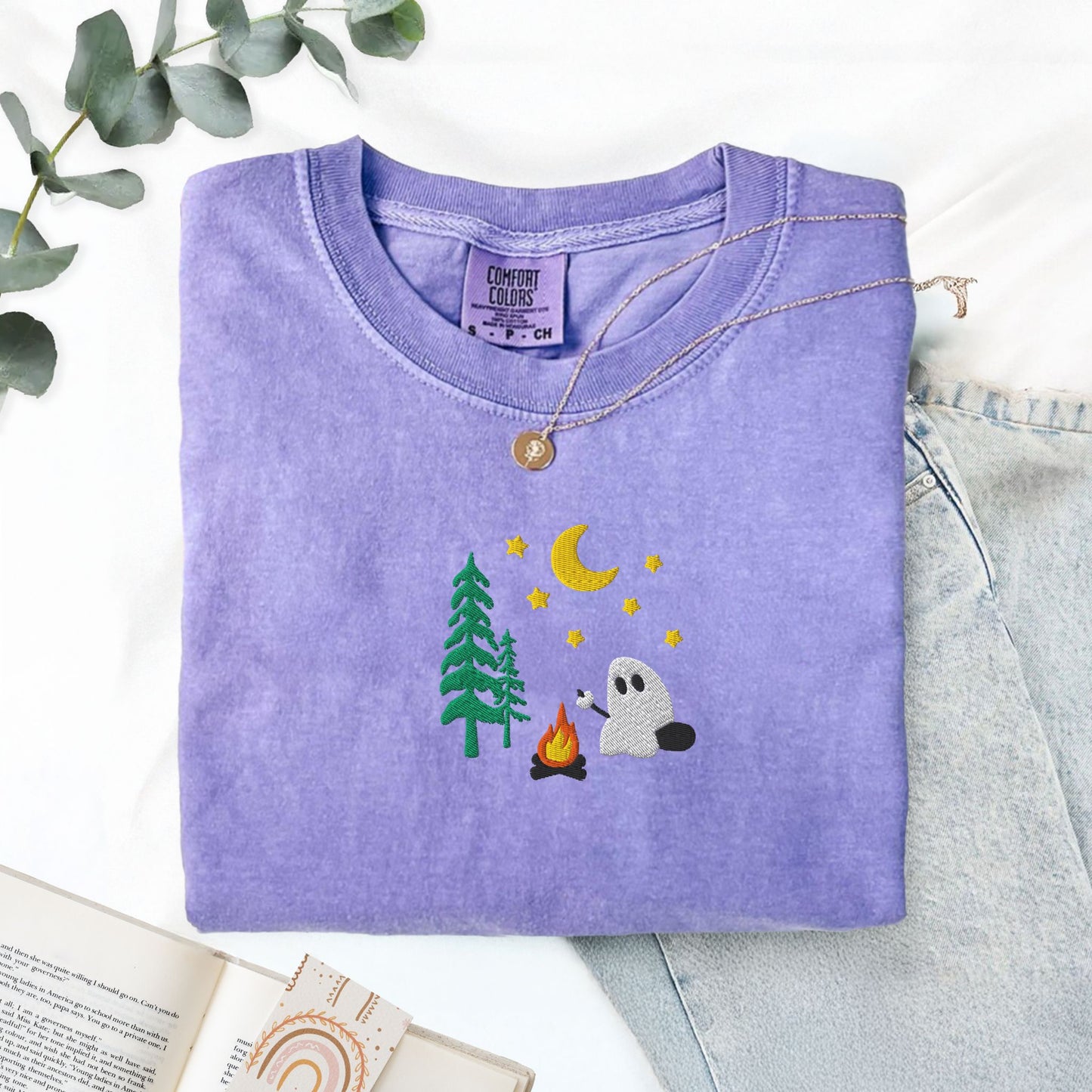 Camping Ghost Embroidered T-Shirt