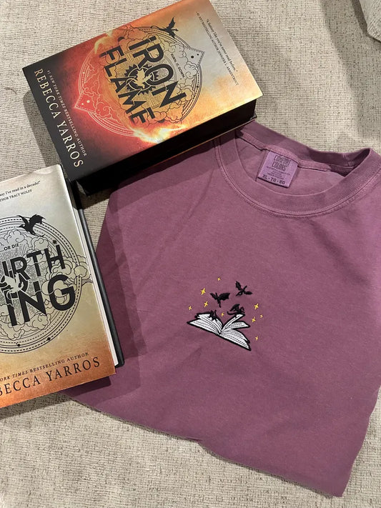 Dragons and Pages Embroidered Fantasy Book TShirt