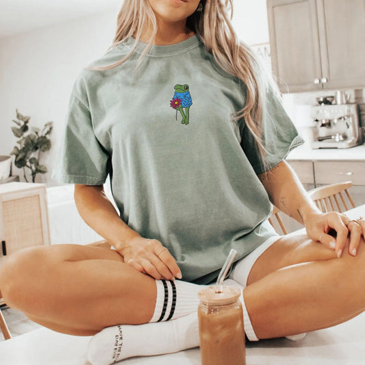 My Store Cute Flower Frog Shirt Embroidered T-Shirt Cute Flower Frog Shirt Embroidered T-Shirt